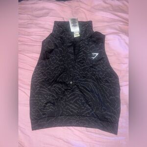 Gymshark Sports Bra Black Sleeveless Zip-Up Vest Snake print